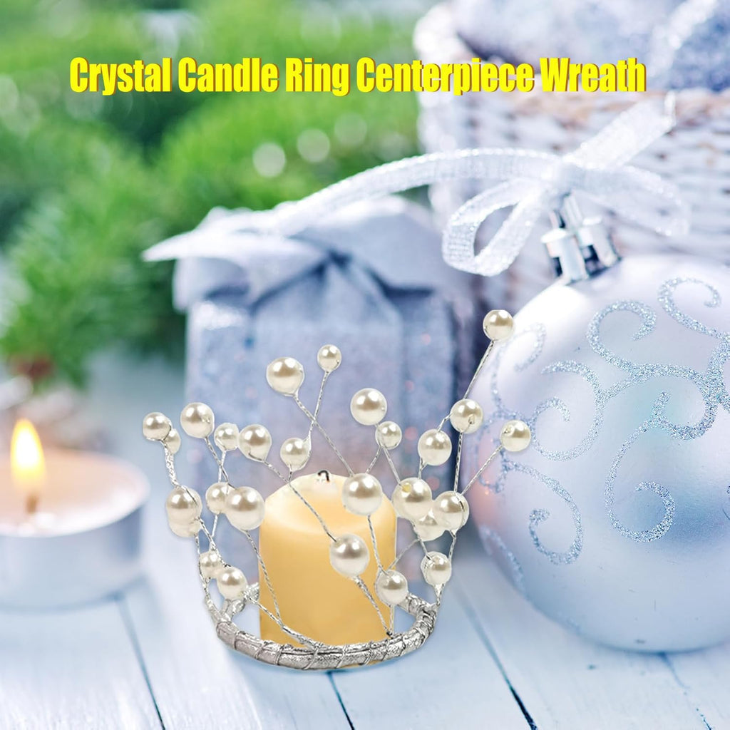 Regine Switzerland Simulated Pearl Beaded Candle Ring Wreath - Elegant 2" Centerpiece for Home & Weddings