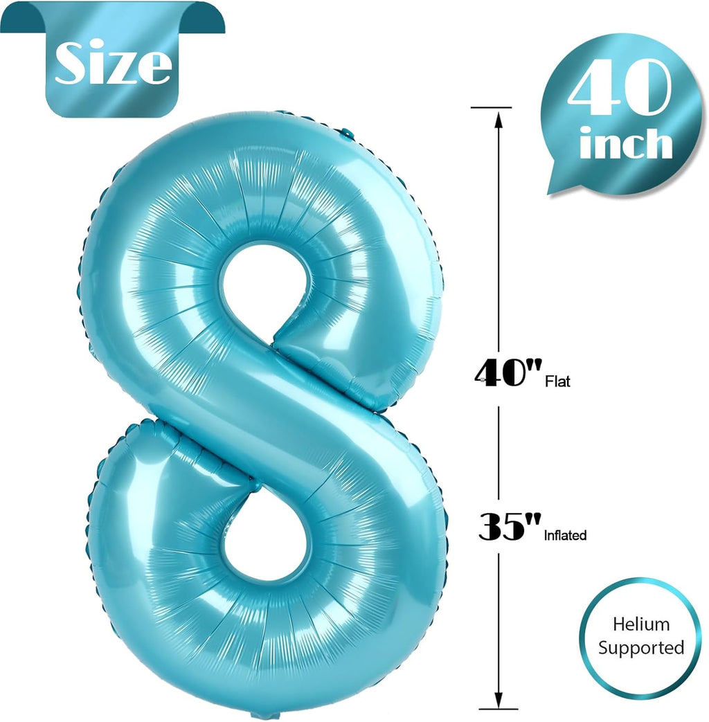 Pearlescent Blue Number 8 Balloon - 40 Inch Birthday Decoration for Boys & Girls | Party Supplies