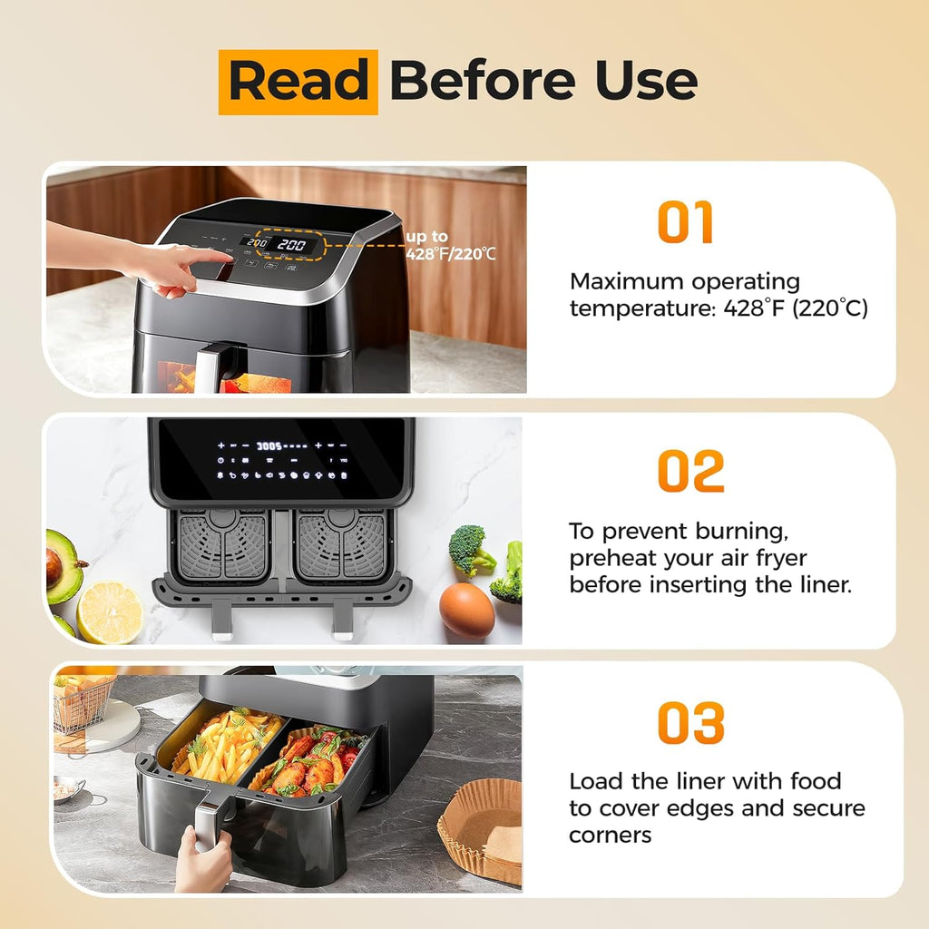 Vailnd Air Fryer Liners - Disposable 100 Pcs 8x5.5 Inch Rectangle Parchment Paper for Ninja & Chefman