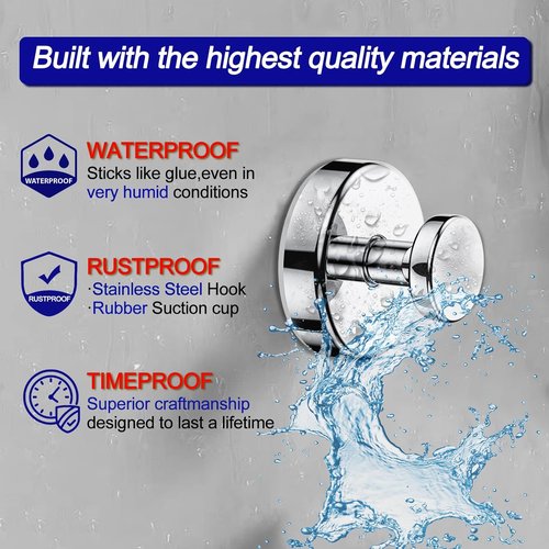 Bntuk Suction Cup Hooks - Durable Shower & Bath Hanging Hooks | 2 Pack, Chrome Finish