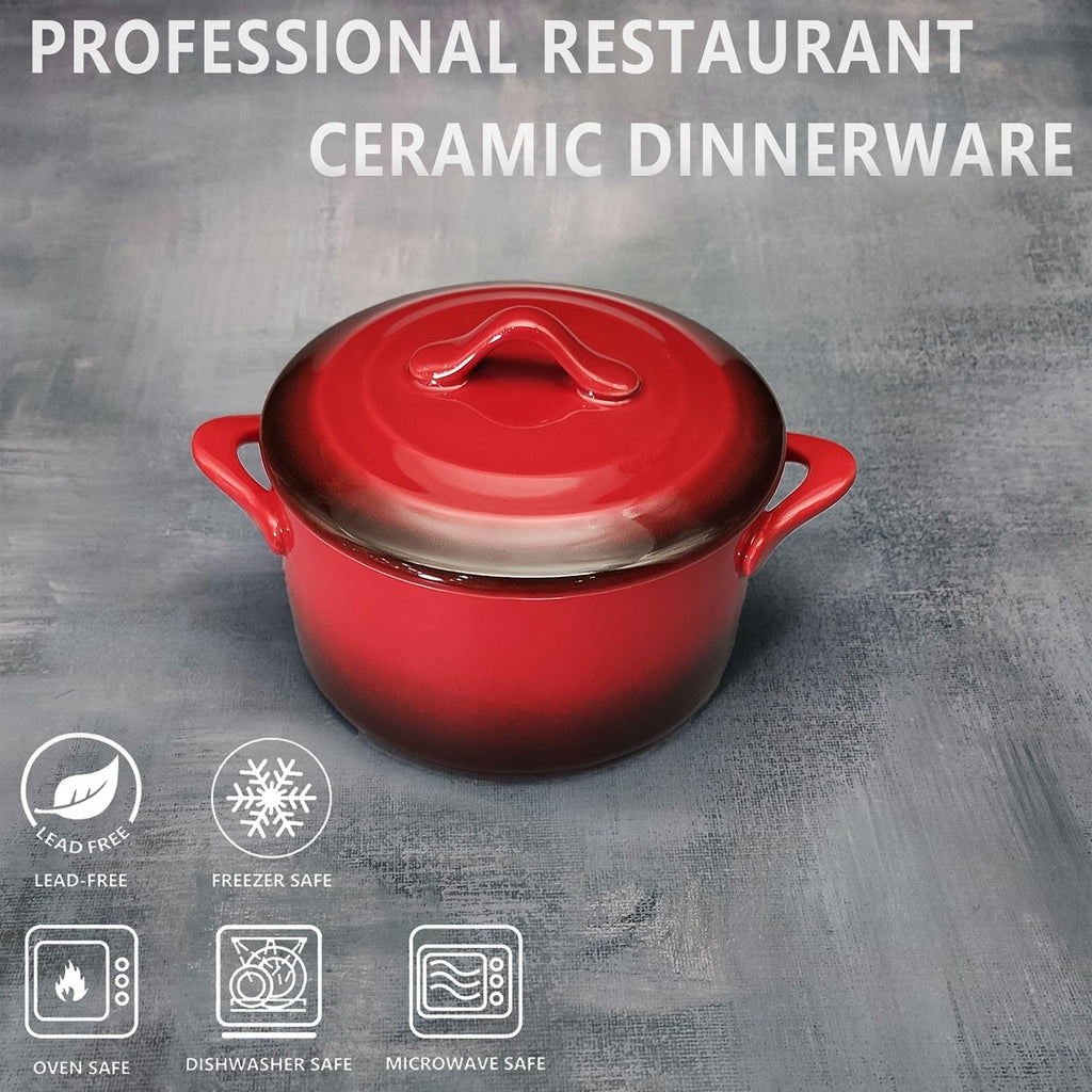 Regine Switzerland Ceramic Mini Cocotte Set - 17.7 Oz Individual Baking Ramekins with Lids | Oven & Microwave Safe
