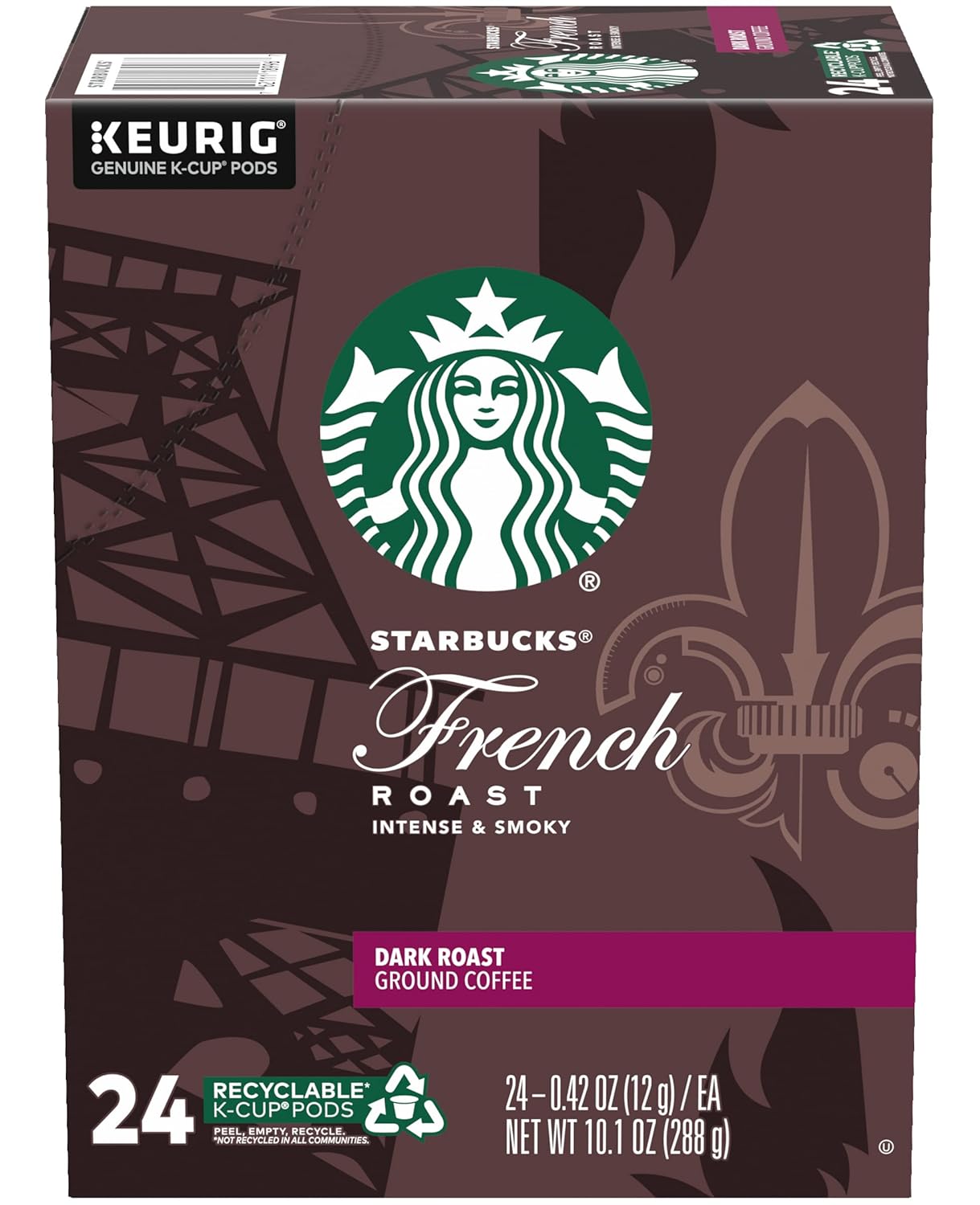 Starbucks French Roast Coffee K-Cup Pods - Intense Dark Roast Flavor | 72 Pods Total (3 Boxes)