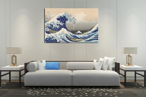 OKEXCKK The Great Wave off Kanagawa by Katsushika Hoki Wall Art Decor, Classic Painting Abstract Seascape Canvas Print Pictures, Modern Japanese Artwork for Bedroom Living Room Decoration - 24"x36"