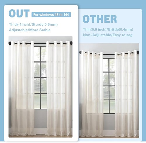 Byondeth Curtain Rods - Adjustable Blackout Wrap Around | 16-45 Inches, 1 Inch Diameter, Black