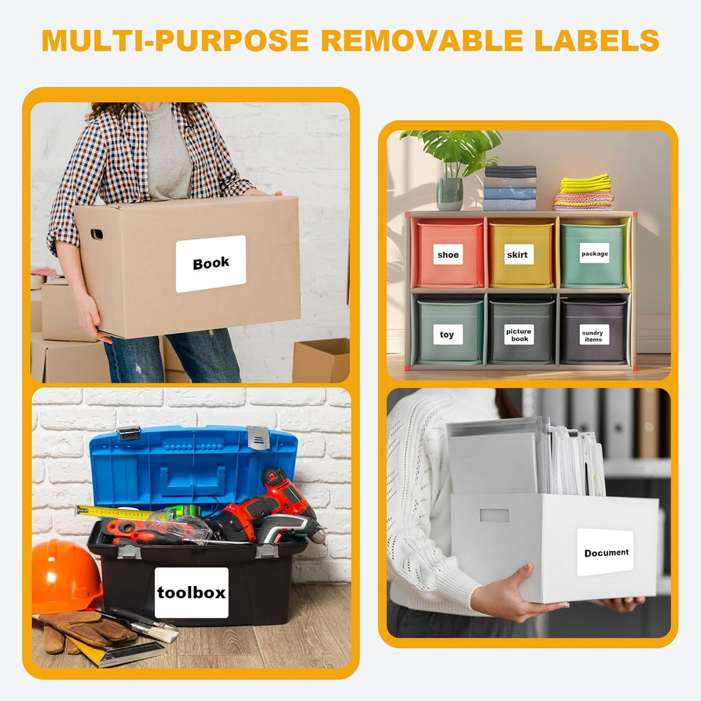 Skiennix 100 Pcs Storage Bin Labels - 6 x 4 Inch Tear-Resistant Adhesive Stickers with Marker