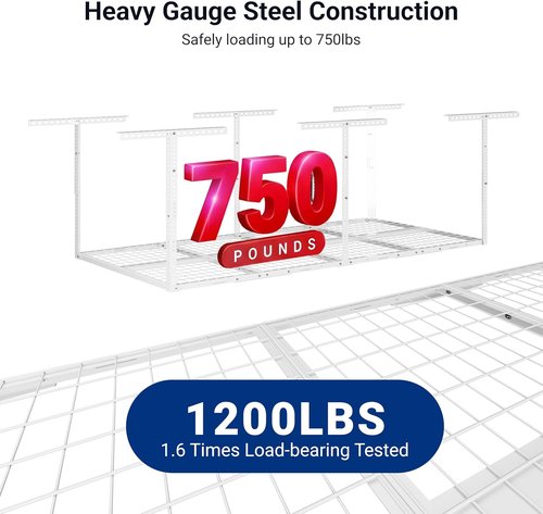 FLEXIMOUNTS 3x8 Overhead Garage Storage Rack - Heavy Duty Adjustable Ceiling Organizer | 2 Pack, White