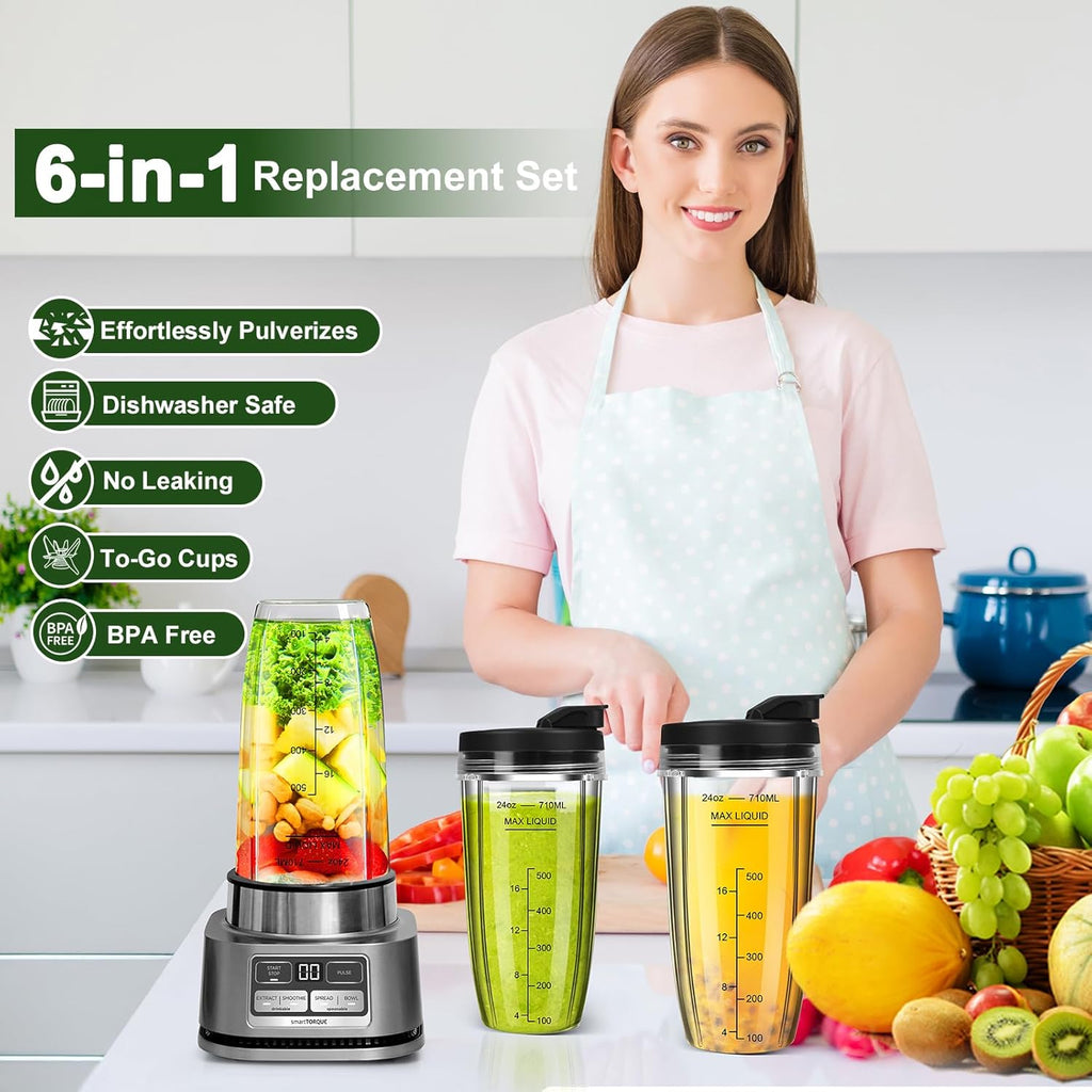 Ninja Blender Cups - 24oz Replacement Cups with To-Go Lids | Compatible with Multiple Ninja Models (3 Pack)