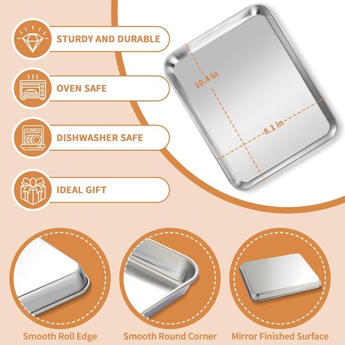 Deedro Stainless Steel Baking Sheet Set - Heavy Duty Non-Toxic Cookie Pans | Easy Clean, 10 x 8 Inch