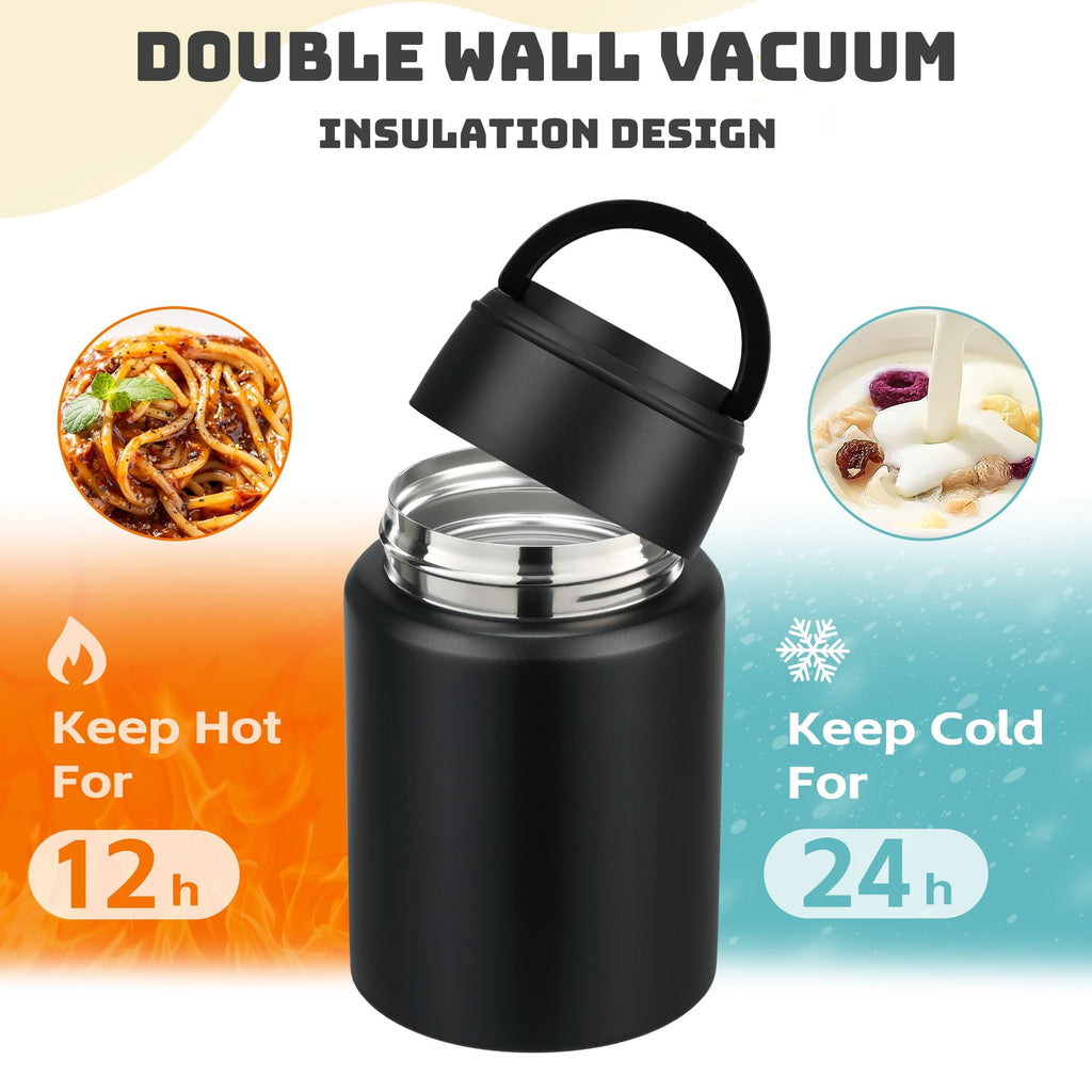 HAWEEK Soup Thermo for Hot Food Kids 16oz Insulated Food Jar Leakproof Thermo Lunch Container for Kids Wide-Mouth Stainless Steel Lunch Box for School with Handle Folding Spoon(3+)