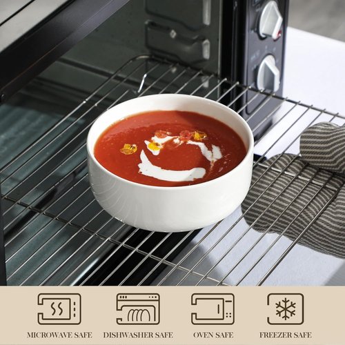 MALACASA 24 OZ Ceramic Cereal Bowls Set of 4 | 5.8 Inch Dishwasher & Microwave Safe - White LUNA Series