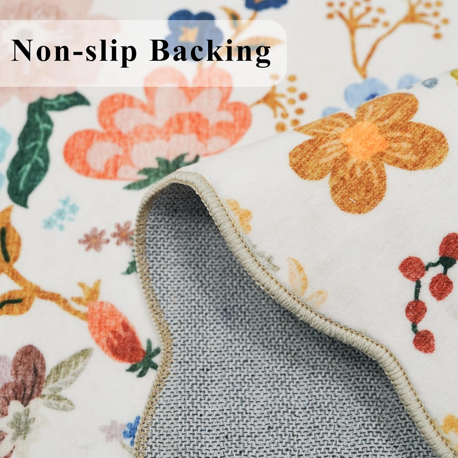 Skiennix 3x10 Washable Hallway Runner Rug - Soft Floral Scalloped Design | Non-Slip, Water Resistant, Cream