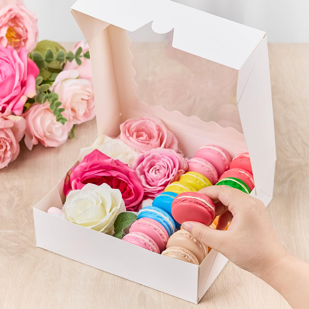 Kucoele 20 PCS Pie Boxes, 9 x 9 x 2.5 Inches Bakery Boxes with Window, Auto-Popup Cookie Boxes White Treat Boxes for Chocolate Strawberries, Pastries, Muffins, Donuts