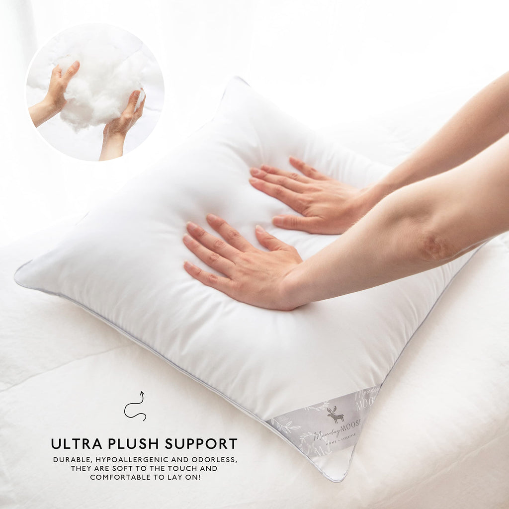 MONDAY MOOSE Throw Pillow Inserts, Set of 4 White Soft Microfiber Piping Designs, Square Pillows for Bed, Couch, Sofa (4-Pack, 20x20 inch)