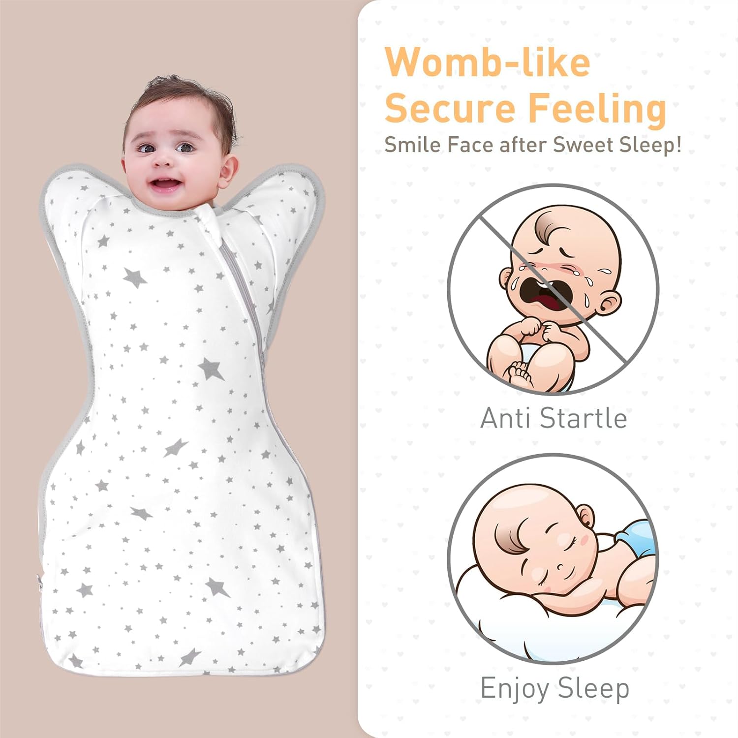 Skiennix Baby Sleep Sacks - 3-Way Transition Swaddle Blanket Set for Newborns (0-3 Months) - Soft Cotton, Arms Up Design
