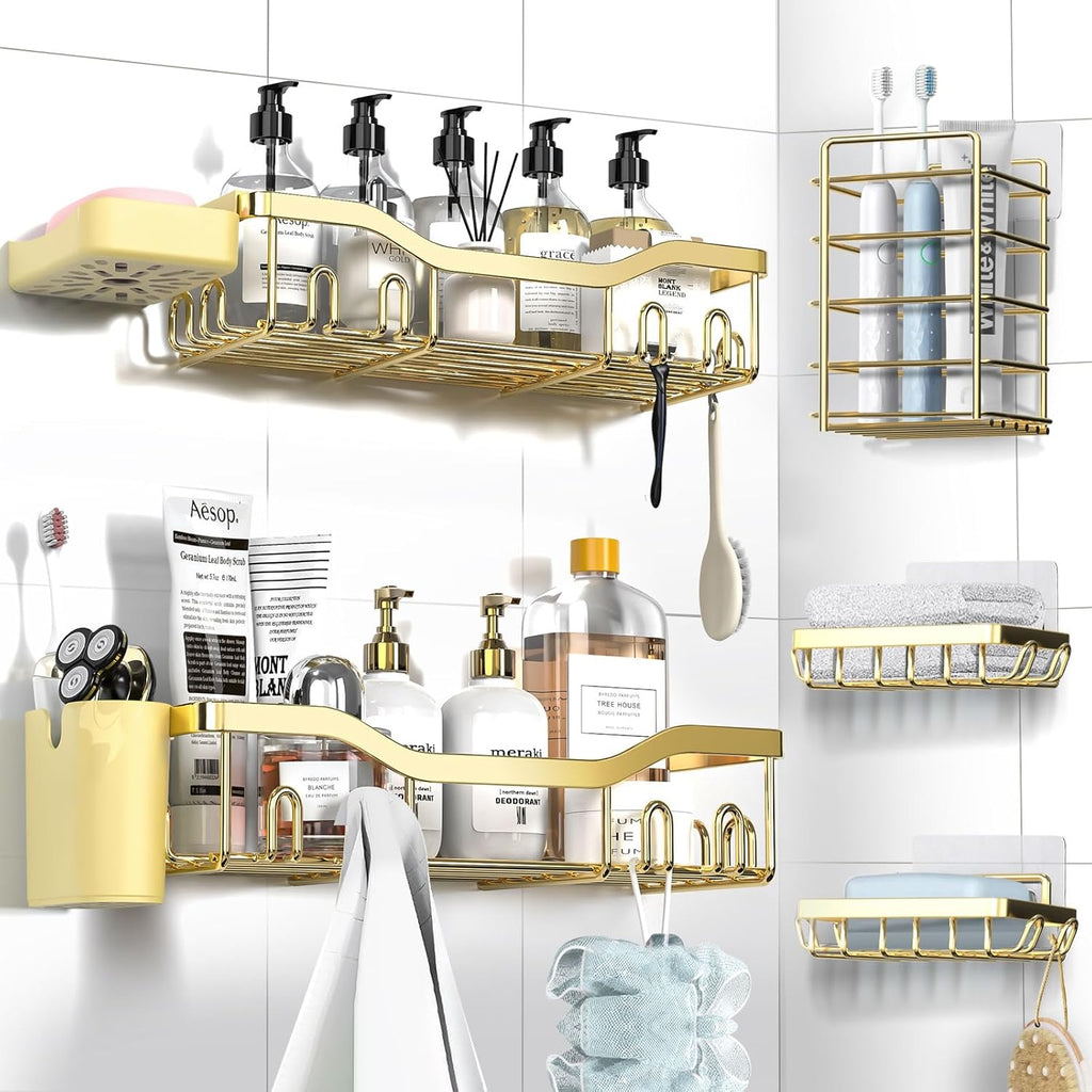 NESOMI Shower Caddy - Rustproof Stainless Steel Organizer with Large Capacity | 7-Pack No-Drill Rack Accessories