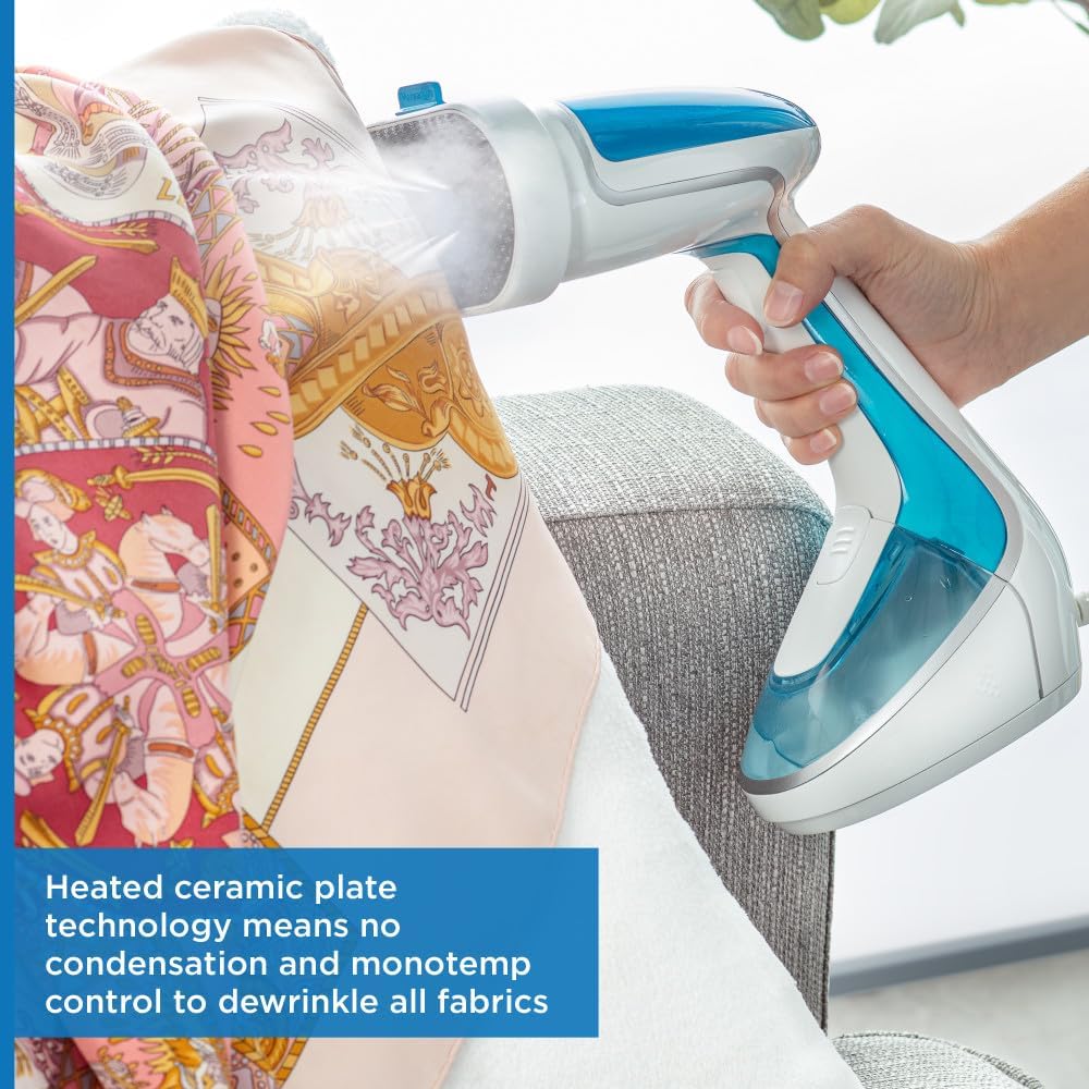 Rowenta Steamer for Clothes - Pure Tex 4-in-1, 1700W, XL 6.8 Ounce Tank, Quick 25 Sec Heat-Up, Light Blue