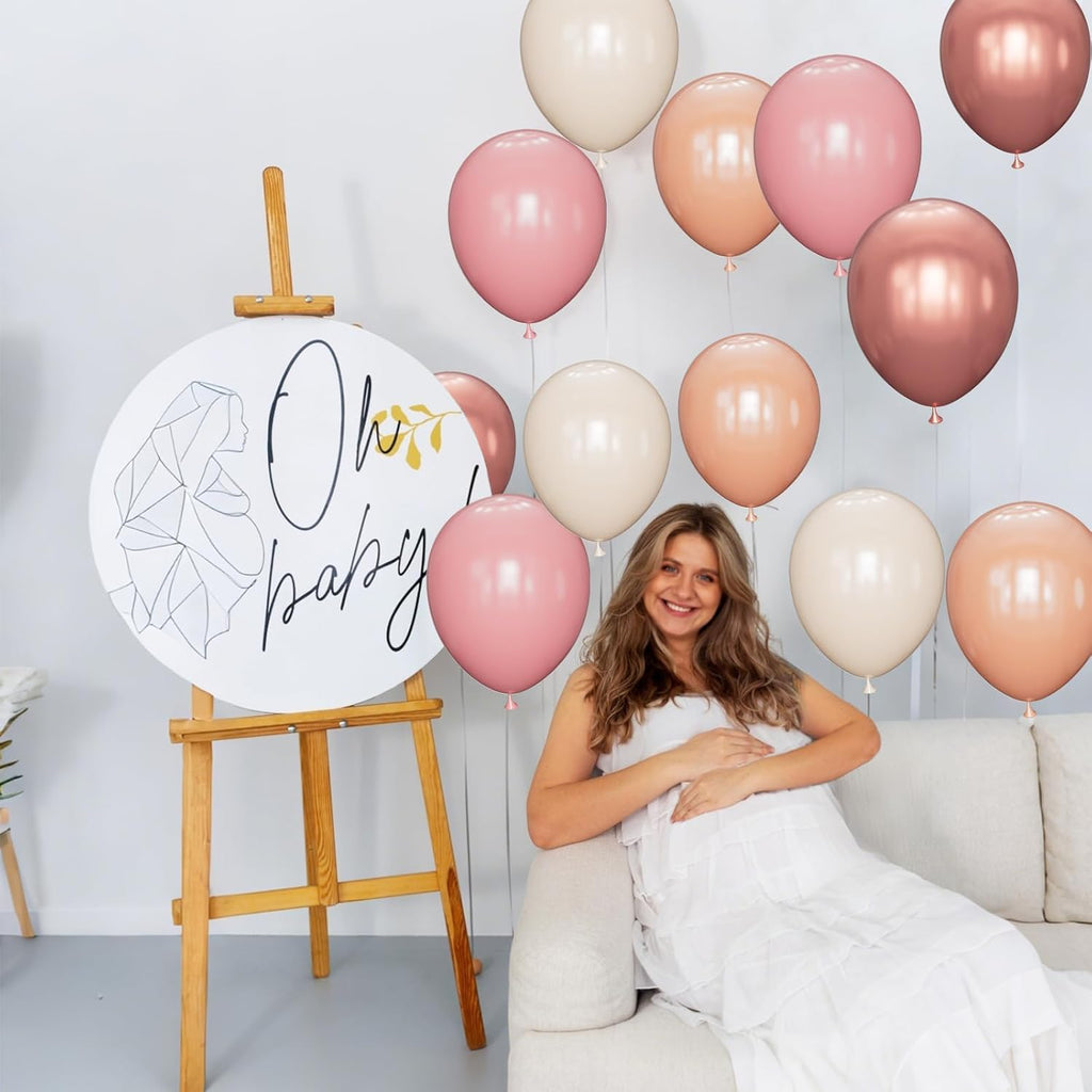 Regine Switzerland 68 Pcs Retro Pink Party Balloons - 12 Inch Dusty Pink & Metallic Rose Gold Decor for Girls' Birthday & Baby Showers