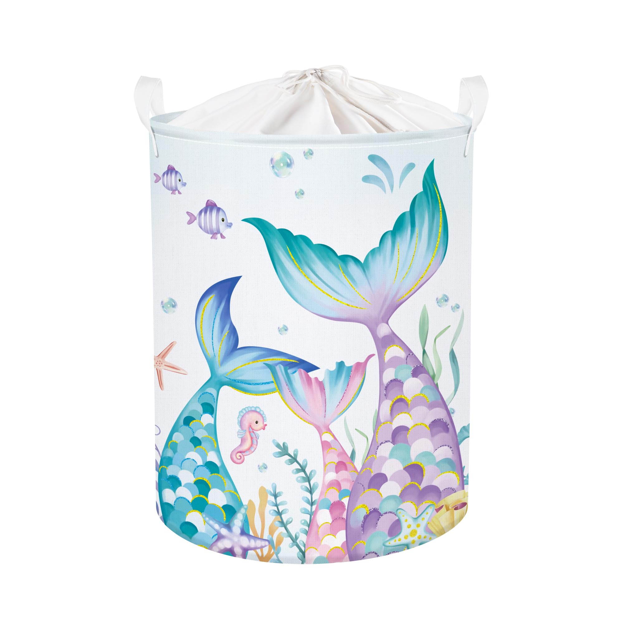HUUMONSS Fantasy Princess Laundry Hamper Colorful Large Storage Basket Collapsible Parents Organizer Kids Toy Clothes Bins for Bedroom, Bathroom, Mermaid, 63L