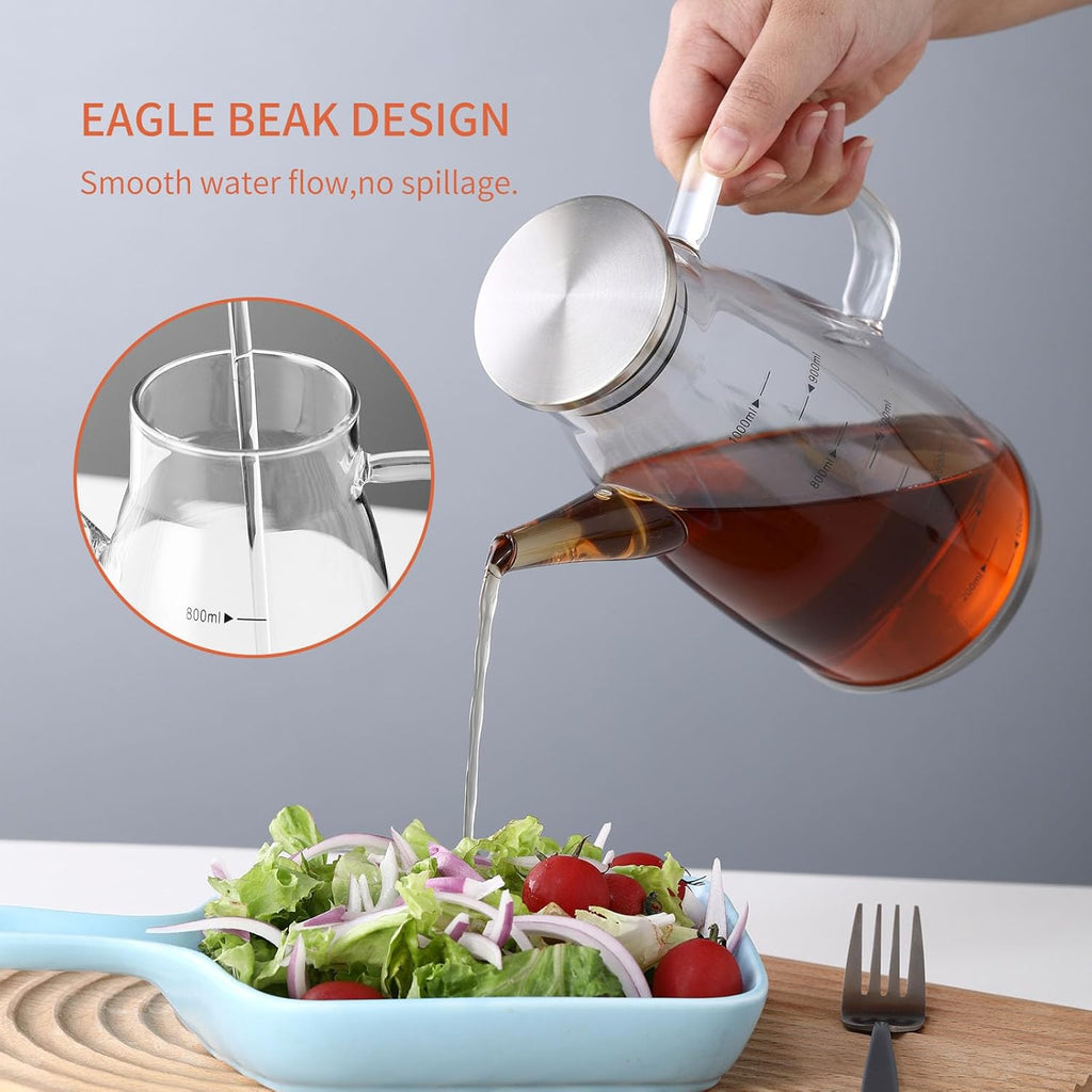 Skiennix Large Glass Oil Dispenser Bottle - No Drip Olive Oil & Vinegar Cruet | 20oz / 600ml Clear