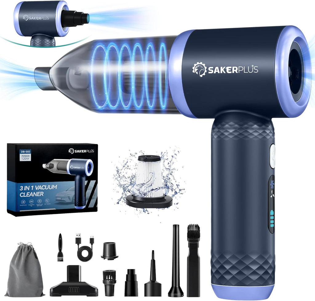 SakerPlus Car Vacuum Cleaner - 3 in 1 Cordless Handheld, 13000Pa High Power, Portable for Cars & Desktop