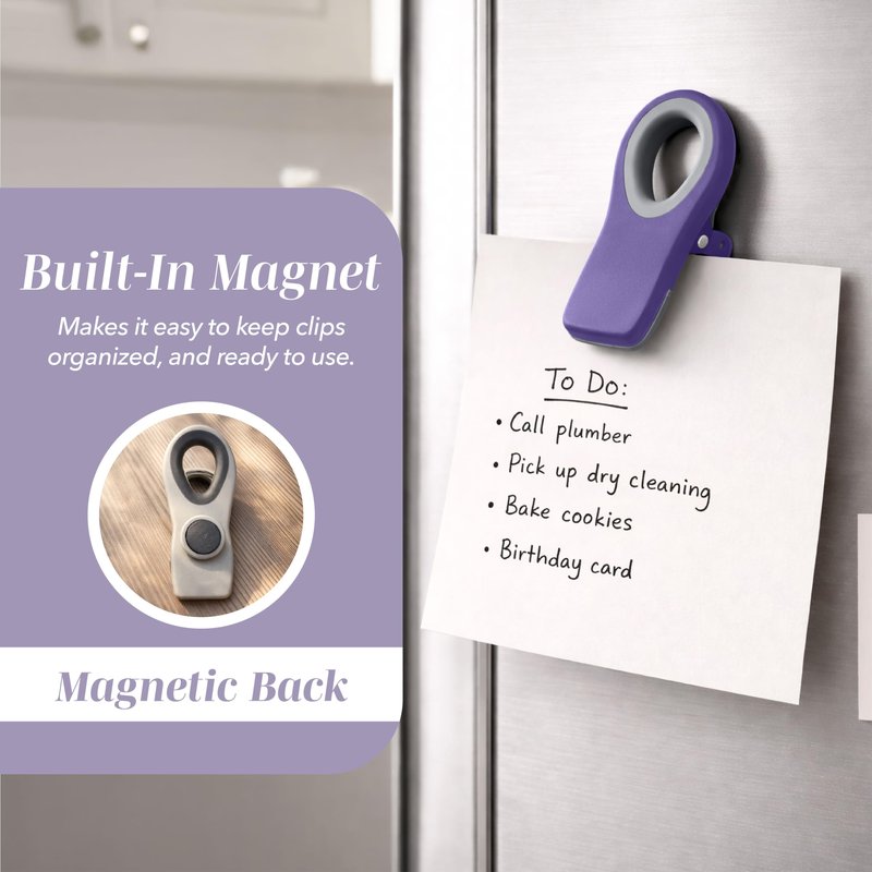 COOK WITH COLOR Magnet Bag Clips - Airtight Food Clips for Bread, Snack, and More (Lavender, Pack of 5)