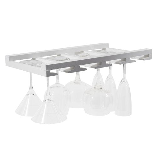 Rustic State Eze 4 Sectional Under Cabinet Mount Wood Stemware Rack Hanging Shelf Glassware Holder Bar Organizer with up to 12 Wine Glass Storage 10 Inch Deep White