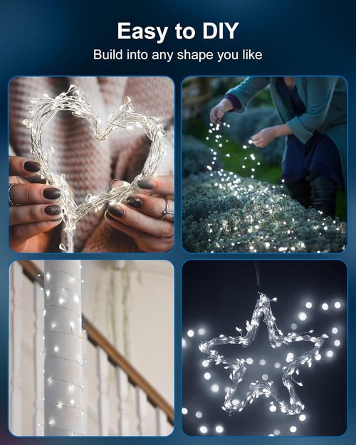 Fairy Lights | Battery Operated Waterproof Silver Wire String Lights - 5 Feet, 60 LED Cluster for Home Decor & Events