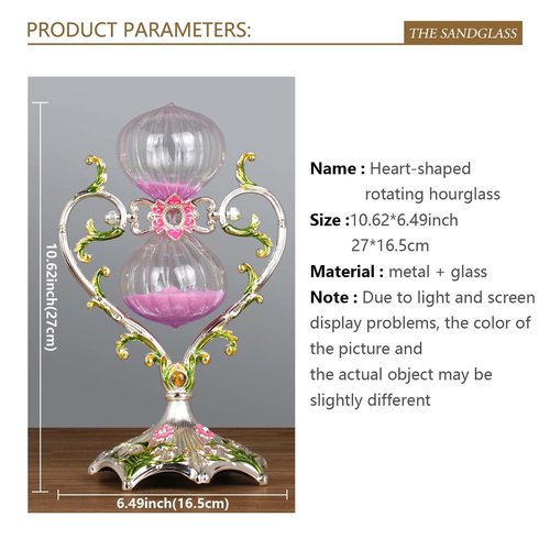 Hourglass Sand Timer Decorative,360° Rotating Metal White Sand Watch 30 Min,Antique Hour Glass Decor for Office Desk- Crafts,Ornaments(Pink Sand)