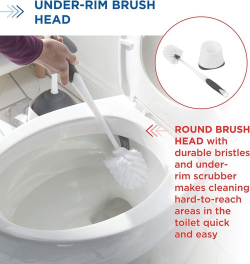 Clorox Toilet Bowl Brush - Under-Rim Design with Corner Storage Caddy | 16 x 5 x 5.5 Inches