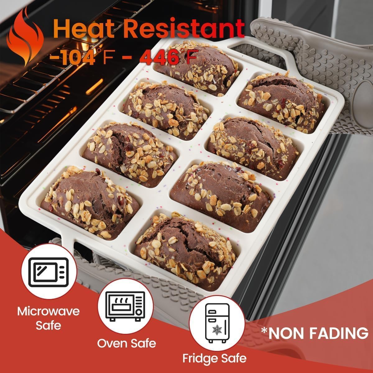 Skiennix Mini Loaf Pan - Nonstick Silicone Molds with 8 Cavities for Baking Bread & Meatloaf