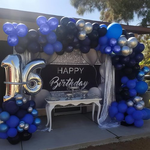 Blue and Black Balloons - Metallic Navy Blue & Silver Latex Balloons for Birthday & Baby Shower