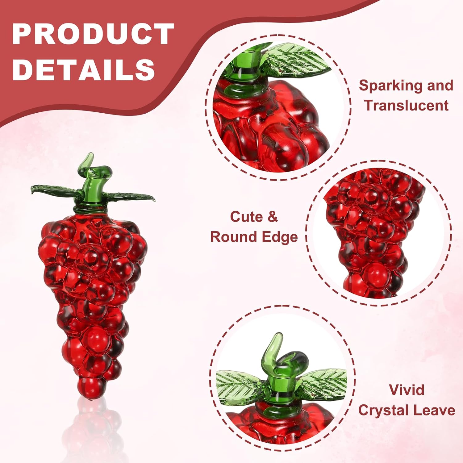 uxcell Crystal Grape Figurine - 3.7" Red Artificial Fruit Statue | Elegant Glass Paperweight for Home Decor