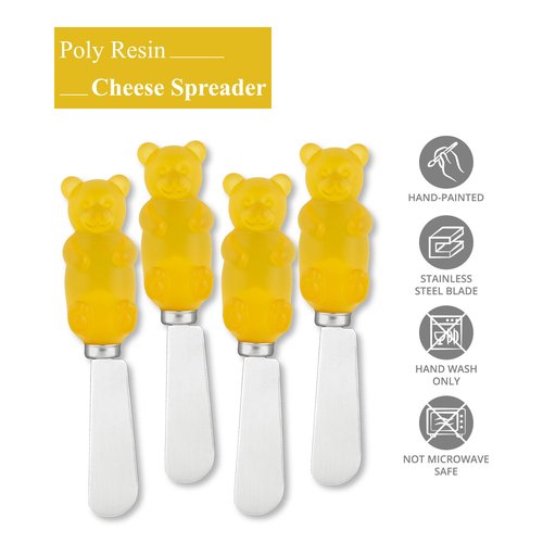 Supreme Housewares Jelly Bear Cheese Spreaders, Hand-Painted Resin Handles with Stainless Steel Blades for Spreading Cream Cheese, Butter, Jam, or Sandwich, Set of 4