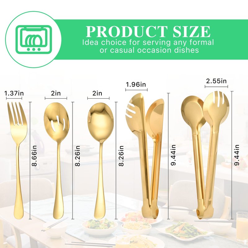 20.99 Worldity 10 Pieces Stainless Steel Flatware Serving Utensils Large Serving Spoon Set Multipurpose Gold Serving Utensils for Home Restaurant Party Dishwasher Safe Gold