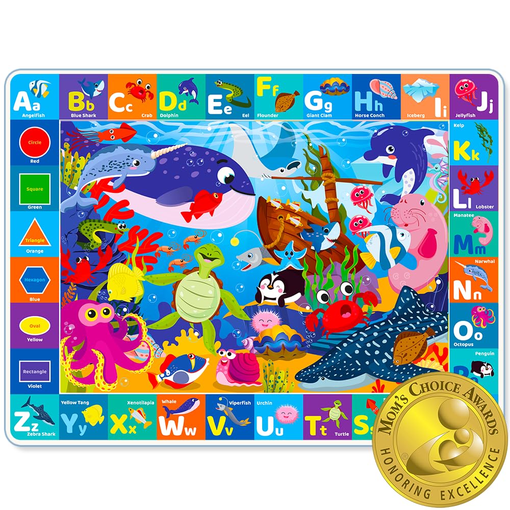 QUOKKA Large Baby Play Mat for Floor – ABC Ocean Padded Non-Slip Nursery Rug for Toddlers & Infants – Soft Foldable Care Mat for Crawling & Playroom - Giant Floor Kids Rug Gift