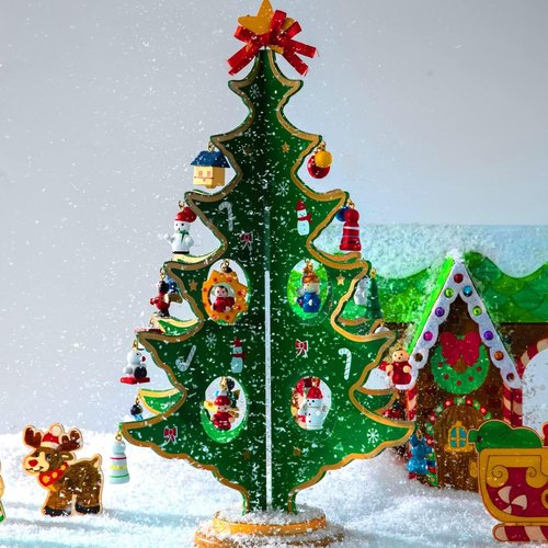 JOYIN Christmas Advent Calendar - 24 Days Countdown with Wooden Tree & 28 Ornaments | Perfect Holiday Gift for Kids