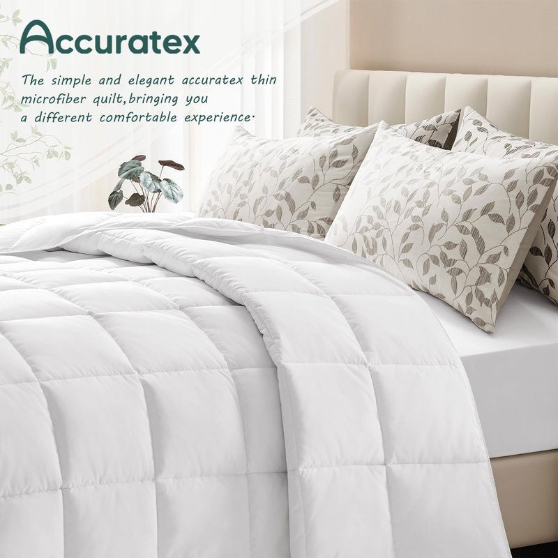 ACCURATEX Lightweight Duvet Insert Twin Size - Summer Bedding Comforter - 250GSM Filled Thin Duvet - Soft & Breathable, Quilted Comforters with 8 Tabs,White,Twin 68x88 Inches
