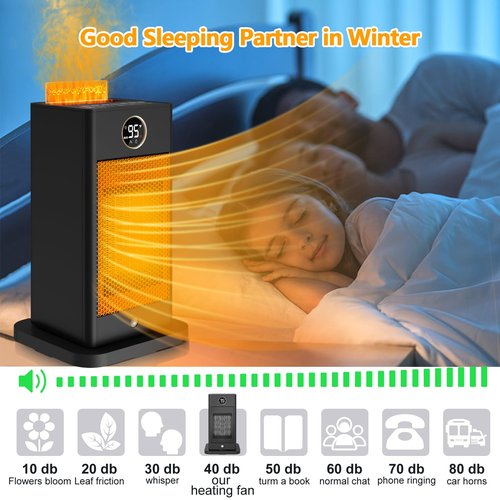 3-in-1 Space Heater,Humidifier/Sensor/ECO,Electric Heater with 90°Oscillating/Thermostat/12H Timer/Dual Control,Space Heater Indoor with 3D Flame Ambiance/Heater Heat Up 260 sq.ft(Amber Black)