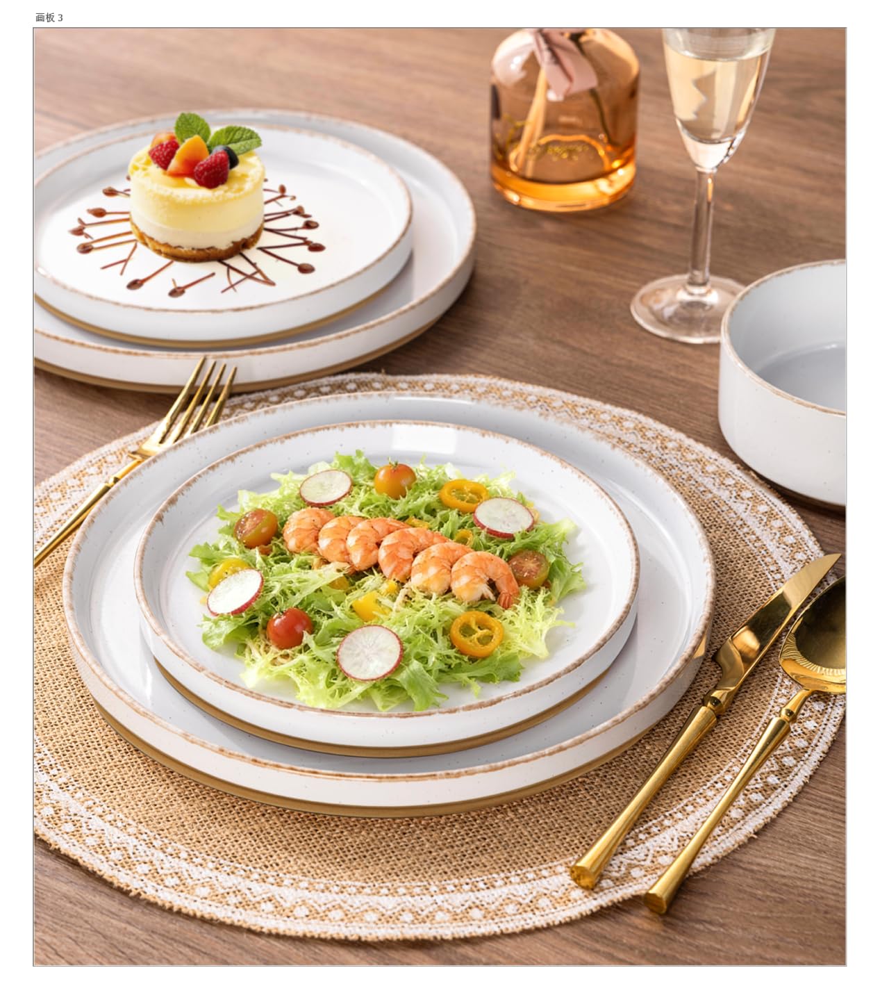 AmorArc Ceramic Dinnerware Sets for 4, 12 Pieces Handpainted Plates and Bowls Set with Rustic Terracotta Underside, Scratch Resistant Stoneware Dishes Set, Dishwasher & Microwave Safe