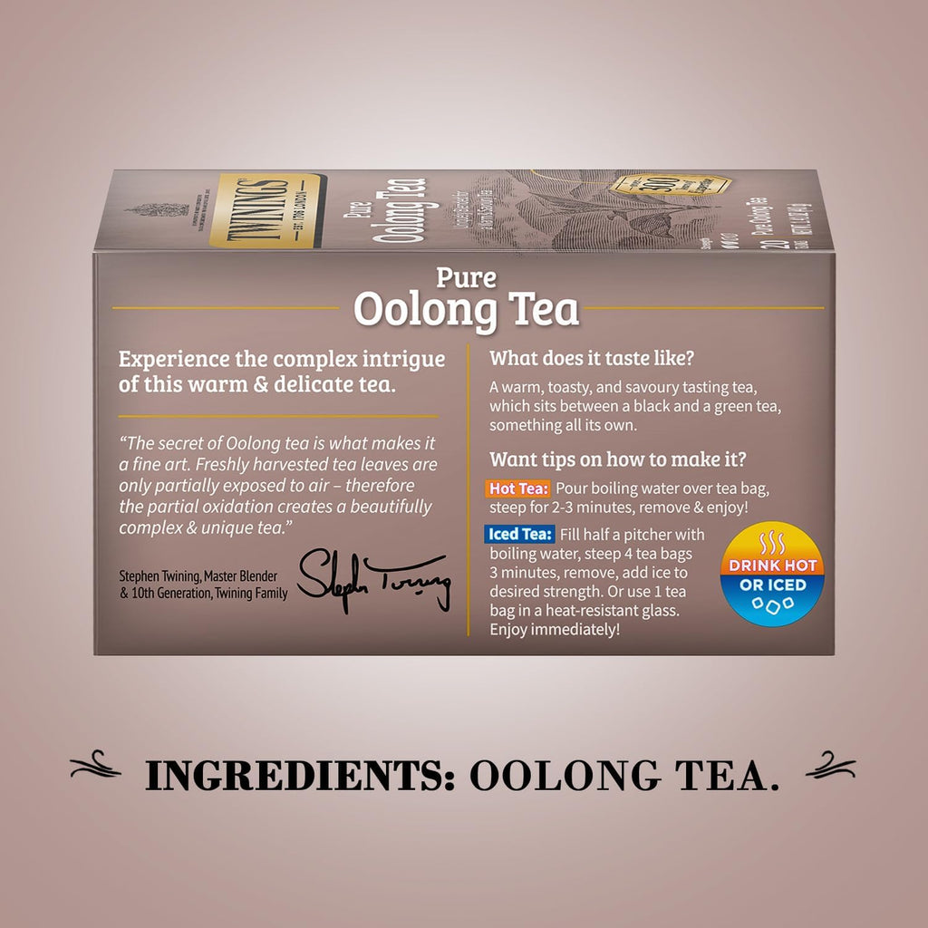 Twinings Pure Oolong Tea 2-Pack – Golden Caffeinated Tea, Individually Wrapped Tea Bags, 20 Count Each