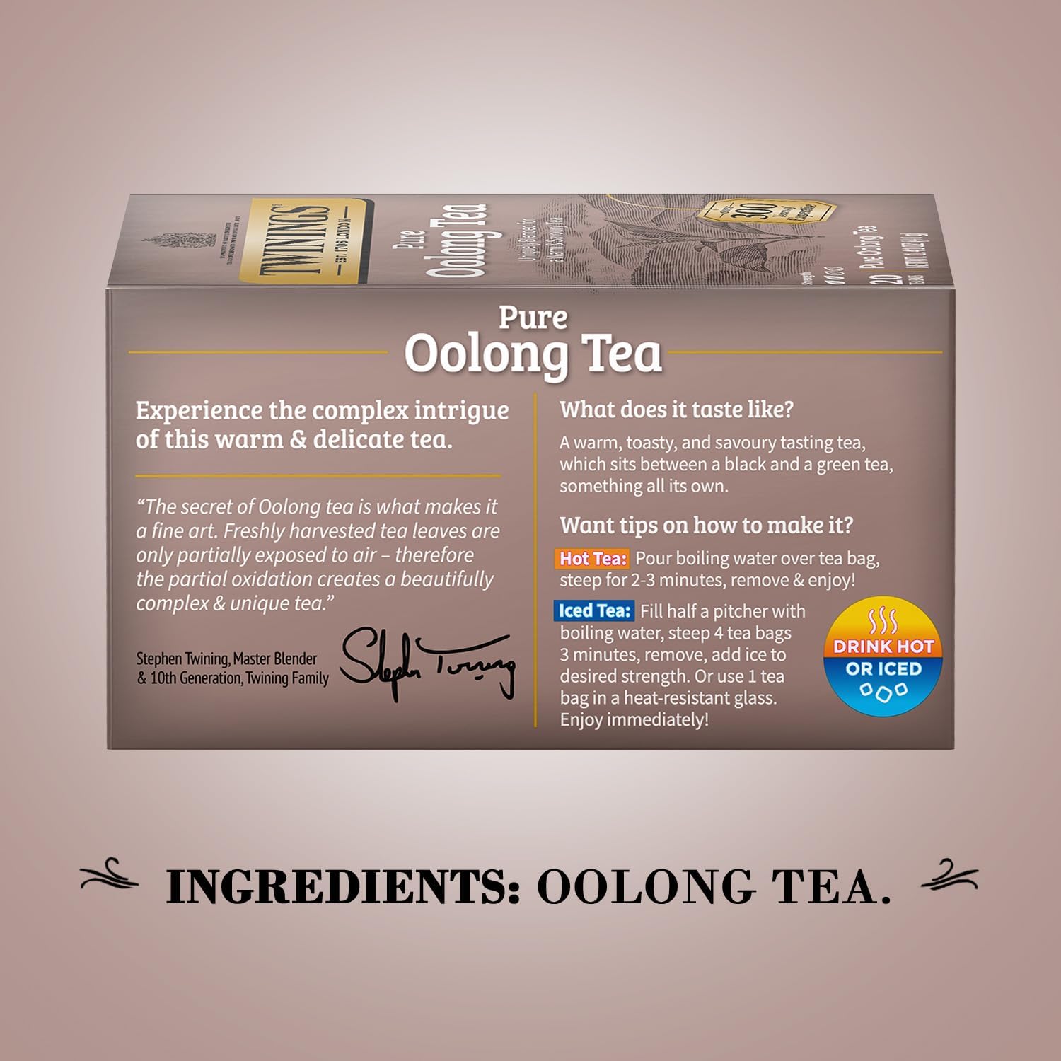 Twinings Pure Oolong Tea 2-Pack – Golden Caffeinated Tea, Individually Wrapped Tea Bags, 20 Count Each