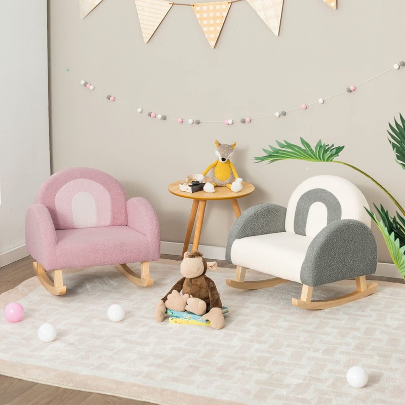 INFANS Kids Sofa, Toddler Rocking Chair with Solid Wooden Frame, Anti-Tipping Design, Plush Fabric, Children Armchair for Nursery Kindergarten Playroom Preschool, Gift for Boys Girls (Grey)