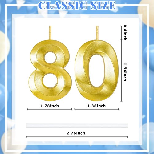 80th Birthday Candles - Elegant Cake Toppers for Him & Her | Perfect Party Decorations