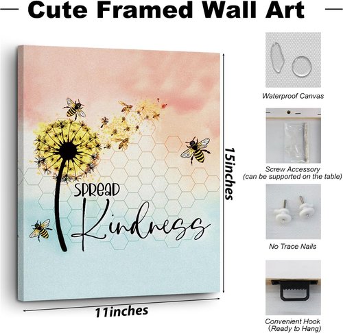 Henhesaha Inspirational Bee Quotes | Cute Bee Decor Canvas Wall Art for Home & Bedroom | 11.4x15 IN, Framed