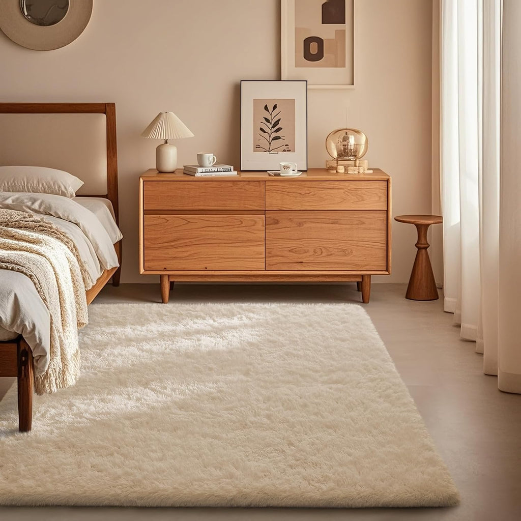 Ophanie 3x5 Area Rug - Non-Slip Ivory Carpet for Bedroom & Dorm | Fluffy Home Decor Essentials