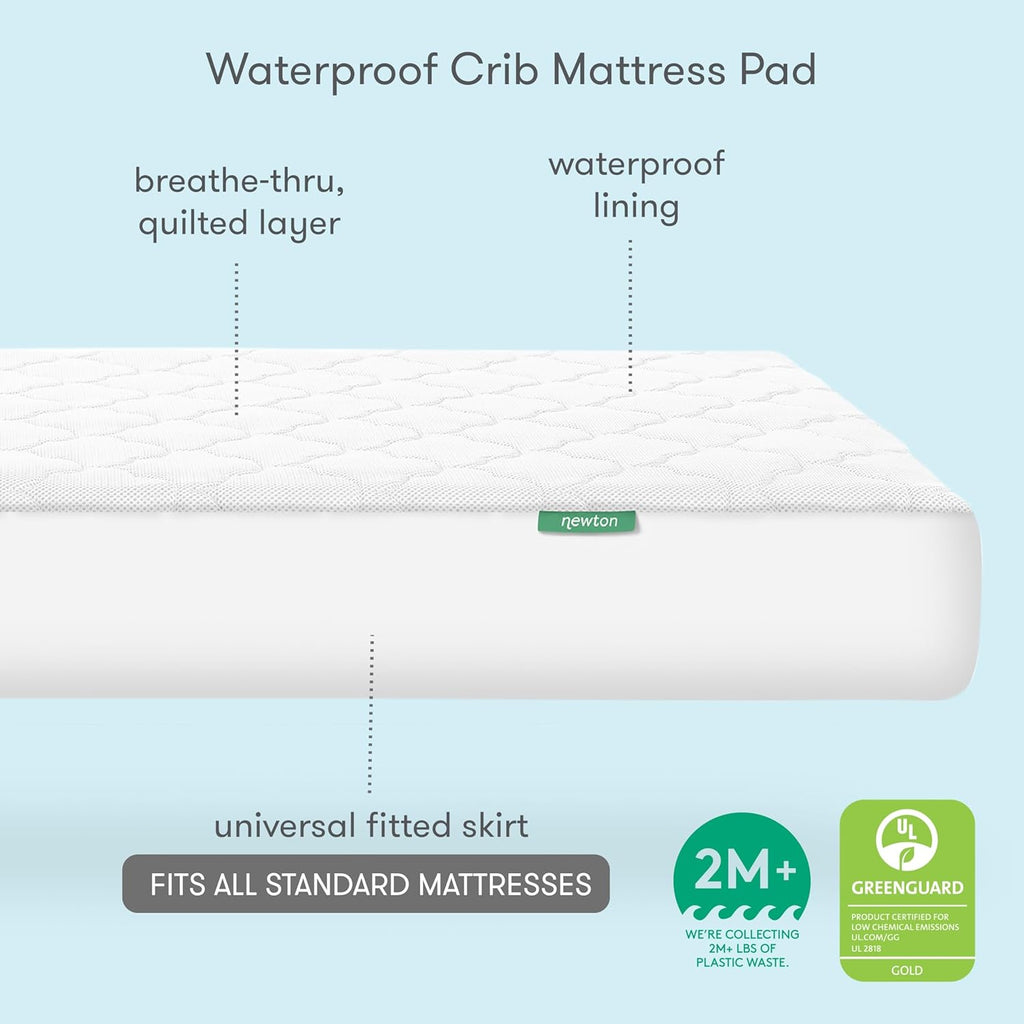 Newton Baby Waterproof Crib Mattress Pad - Ultra-Breathable Quilted Layer for Comfort | Machine Washable, 2 Pack