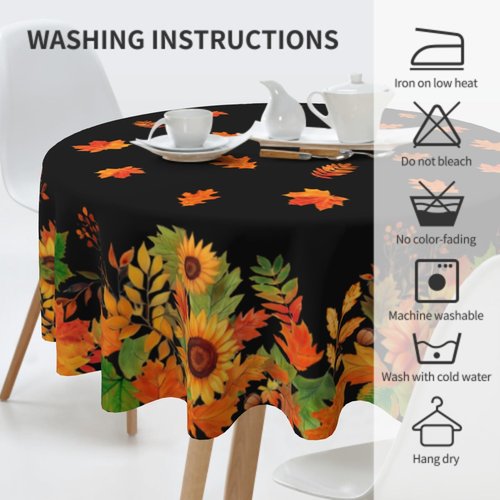 Lvhompro Fall Leaves Tablecloth 60 Inch Round Autumn Seasonal Table Cloth Water-Resistant Spill-Proof Washable Fabric Table Cover for Kitchen Dining Party Picnic Indoor Outdoor
