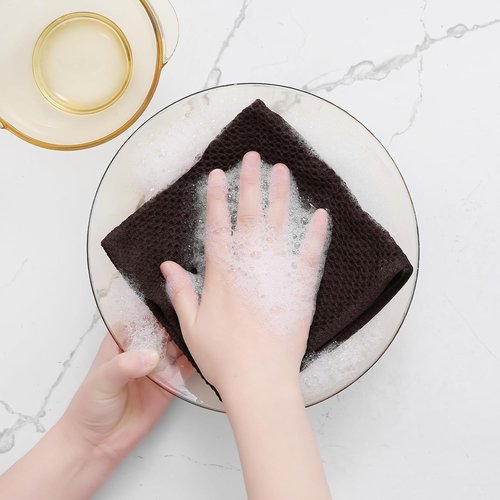 Homaxy Kitchen Dish Cloths - 100% Cotton Waffle Weave, Ultra Soft & Absorbent, 12x12 Inches, 8-Pack, Dark Brown