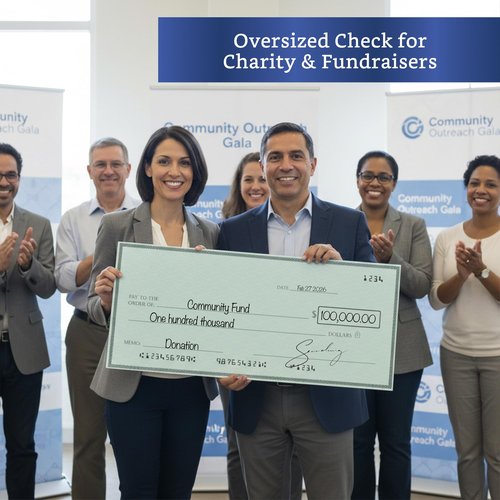 Giant Check (32 x 13.5 in - Large Size) - Big Checks for Presentations, Awards, Donations, Ceremonies and Events