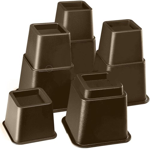 HOME IT Adjustable Bed Risers - Heavy-Duty Furniture Elevation - Set of 4 in 3, 5, or 8 Inch Heights (Brown)